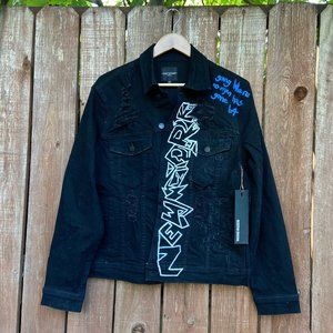 NWT Hand-Painted Rockstar Original Oscar Distressed Denim Jacket Size M